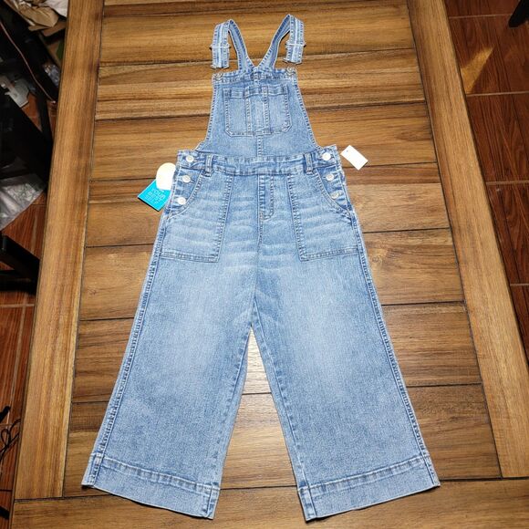 Jordache Girls Denim Wide Crop Denim Overalls - Size Medium (7-8) NWT - Picture 1 of 8